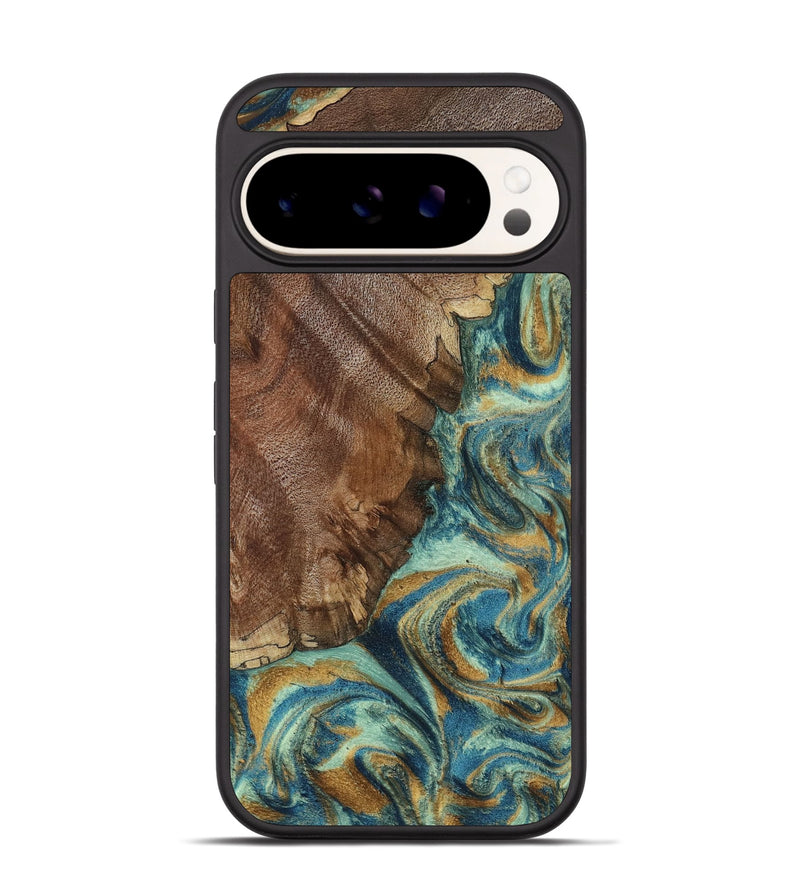 Pixel 9 Pro Wood Phone Case - Cyrus (Teal & Gold, 800060)