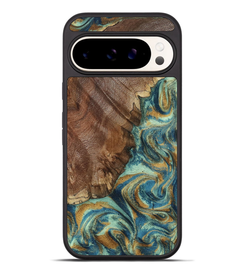 Pixel 9 Pro XL Wood Phone Case - Cyrus (Teal & Gold, 800060)