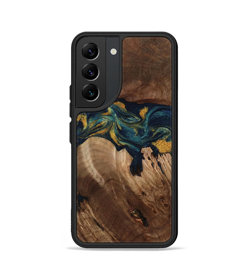 Galaxy S22 Wood Phone Case - Rubye (Teal & Gold, 800061)