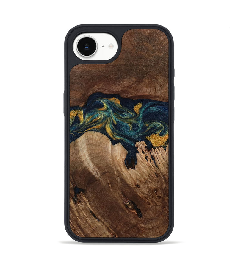iPhone 16e Wood Phone Case - Rubye (Teal & Gold, 800061)