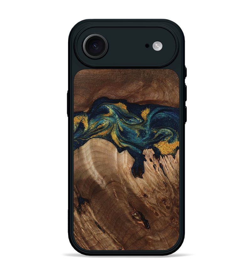 iPhone 17 Air Wood Phone Case - Rubye (Teal & Gold, 800061)