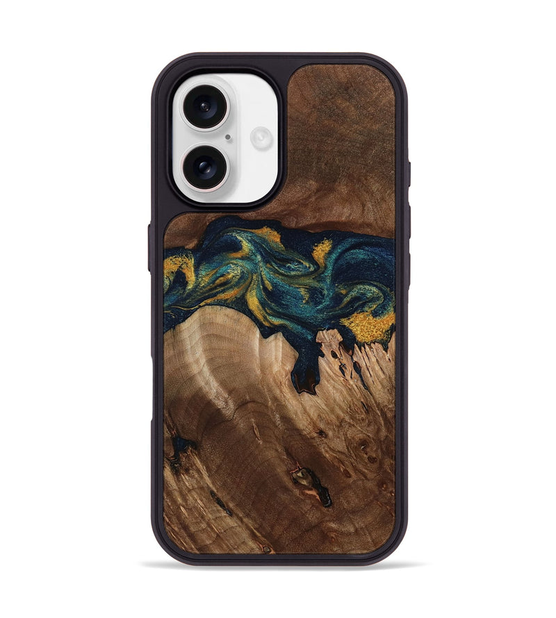 iPhone 17 Wood Phone Case - Rubye (Teal & Gold, 800061)