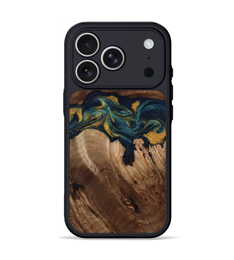 iPhone 17 Pro Wood Phone Case - Rubye (Teal & Gold, 800061)