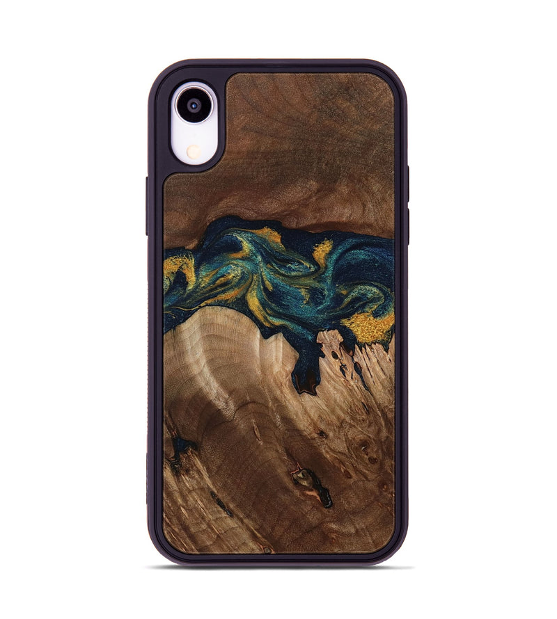 iPhone Xr Wood Phone Case - Rubye (Teal & Gold, 800061)