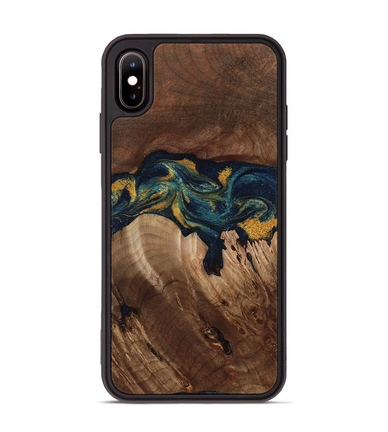 iPhone Xs Max Wood Phone Case - Rubye (Teal & Gold, 800061)