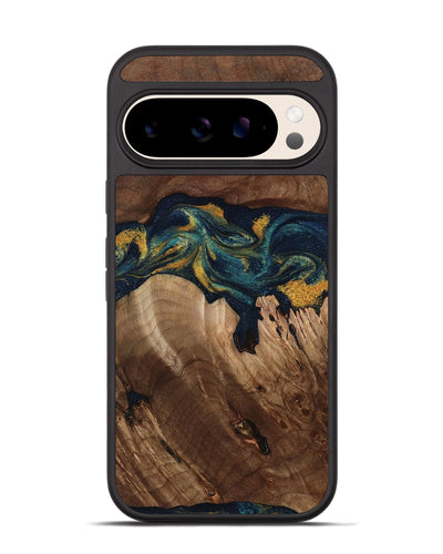 Pixel 10 Wood Phone Case - Rubye (Teal & Gold, 800061)