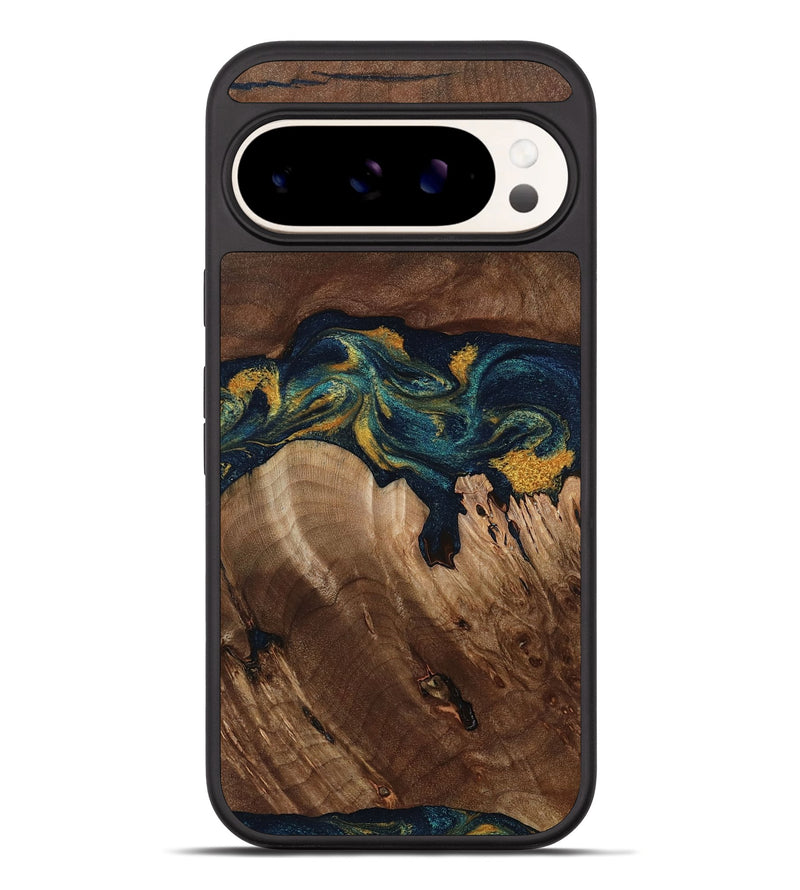 Pixel 10 Pro XL Wood Phone Case - Rubye (Teal & Gold, 800061)