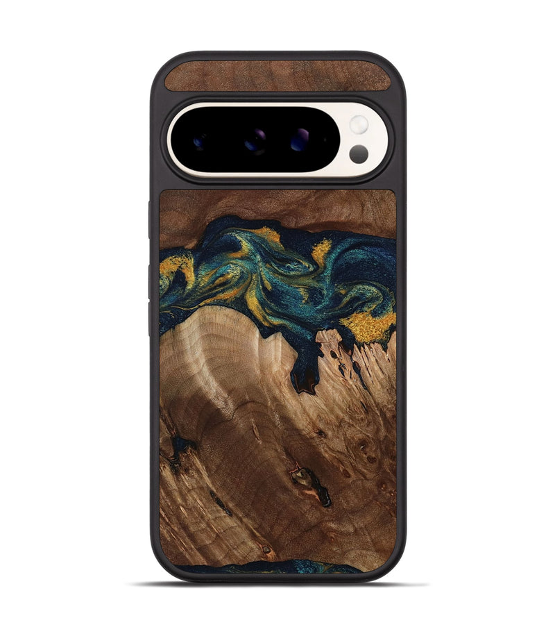 Pixel 9 Wood Phone Case - Rubye (Teal & Gold, 800061)