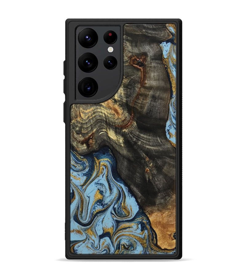 Galaxy S22 Ultra Wood Phone Case - Autumn (Teal & Gold, 800062)
