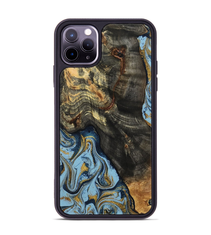 iPhone 11 Pro Max Wood Phone Case - Autumn (Teal & Gold, 800062)