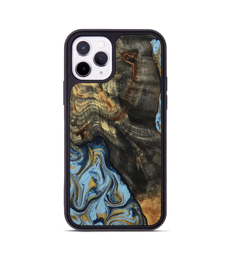 iPhone 11 Pro Wood Phone Case - Autumn (Teal & Gold, 800062)