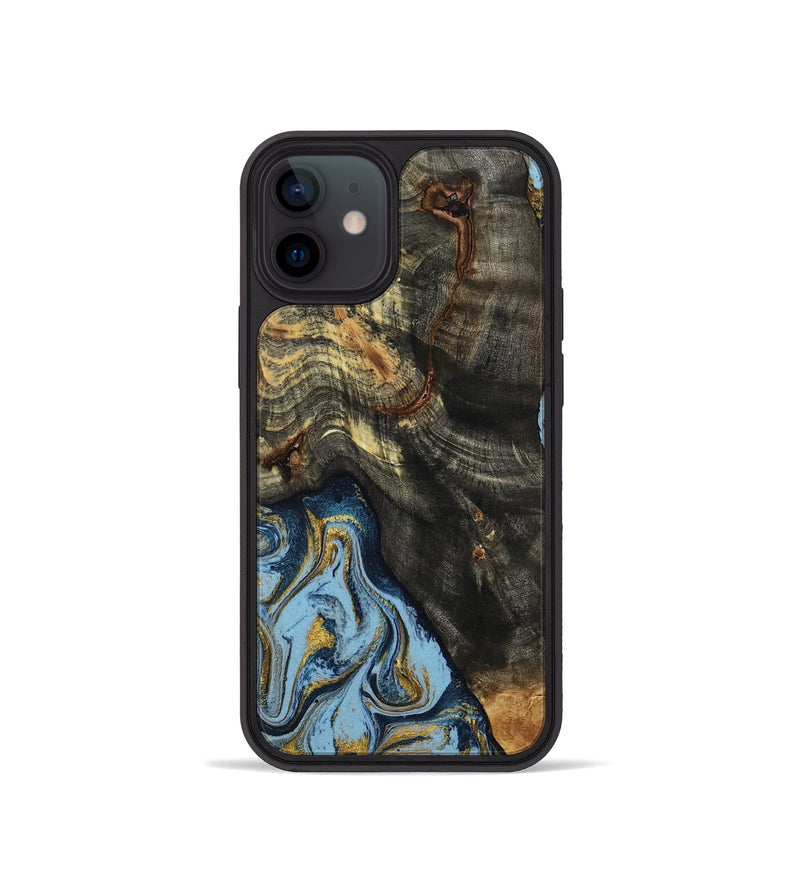 iPhone 12 mini Wood Phone Case - Autumn (Teal & Gold, 800062)