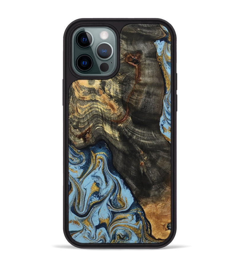 iPhone 12 Pro Max Wood Phone Case - Autumn (Teal & Gold, 800062)