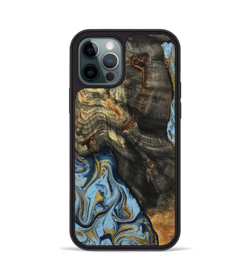 iPhone 12 Pro Wood Phone Case - Autumn (Teal & Gold, 800062)