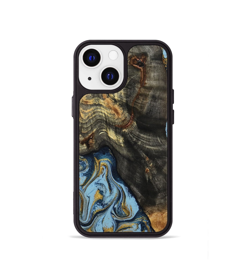 iPhone 13 mini Wood Phone Case - Autumn (Teal & Gold, 800062)