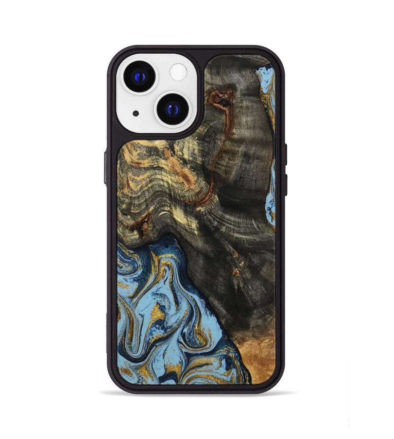 iPhone 13 Wood Phone Case - Autumn (Teal & Gold, 800062)