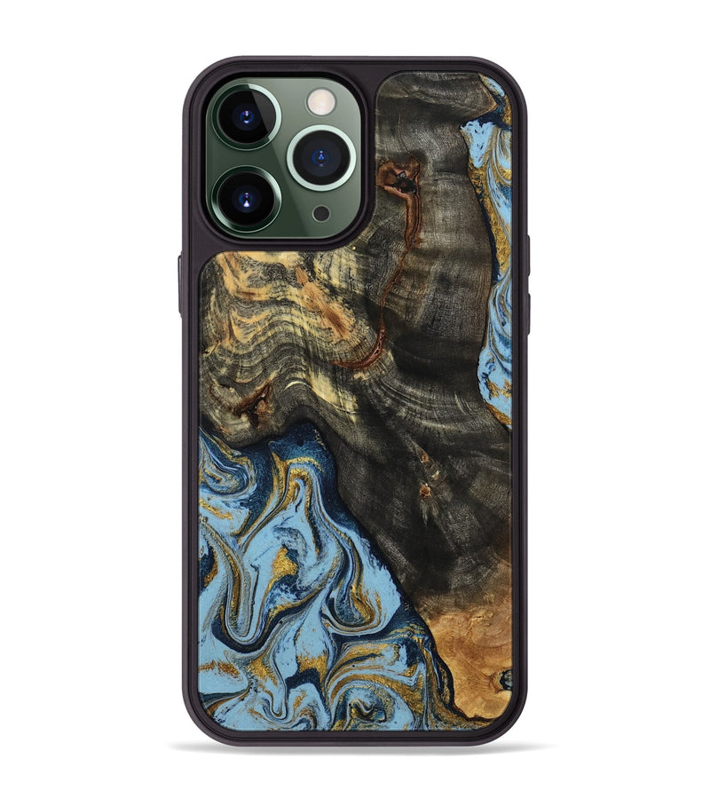 iPhone 13 Pro Max Wood Phone Case - Autumn (Teal & Gold, 800062)