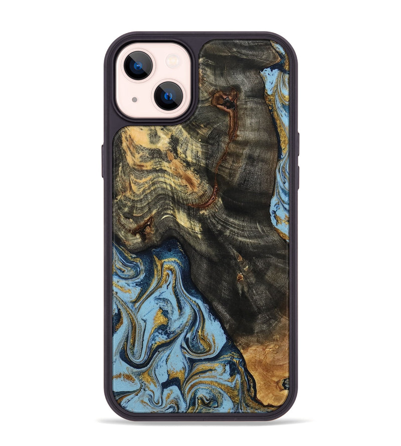 iPhone 14 Plus Wood Phone Case - Autumn (Teal & Gold, 800062)