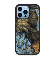 iPhone 14 Pro Max Wood Phone Case - Autumn (Teal & Gold, 800062)