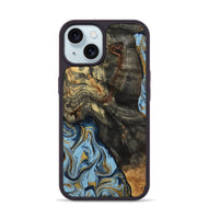 iPhone 15 Wood Phone Case - Autumn (Teal & Gold, 800062)