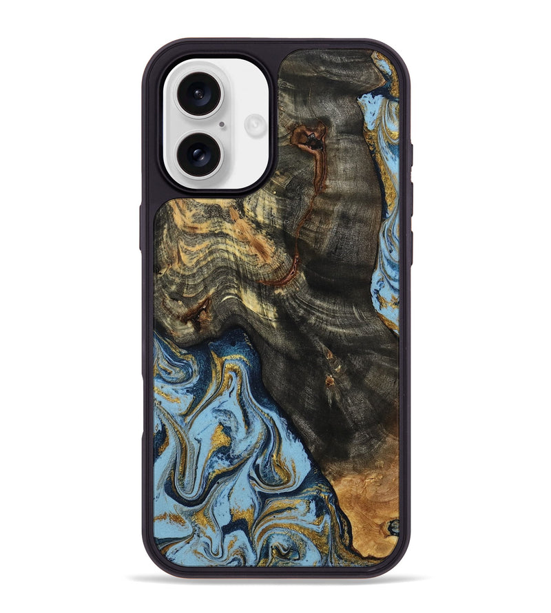 iPhone 16 Plus Wood Phone Case - Autumn (Teal & Gold, 800062)