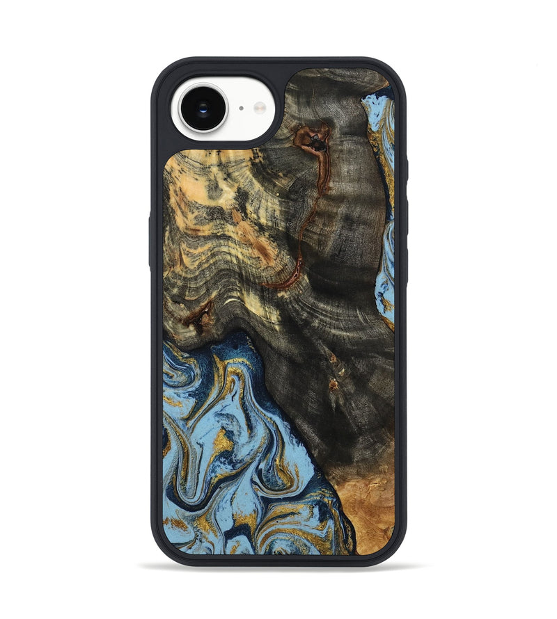 iPhone 16e Wood Phone Case - Autumn (Teal & Gold, 800062)