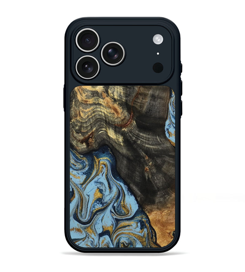 iPhone 17 Pro Max Wood Phone Case - Autumn (Teal & Gold, 800062)