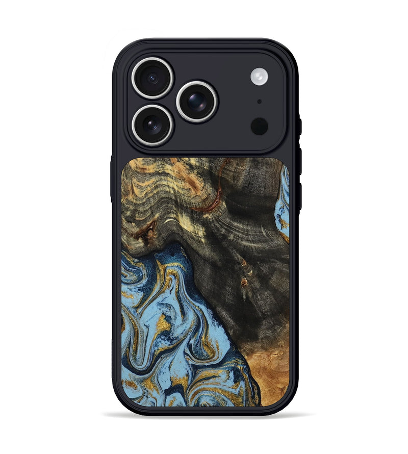 iPhone 17 Pro Wood Phone Case - Autumn (Teal & Gold, 800062)