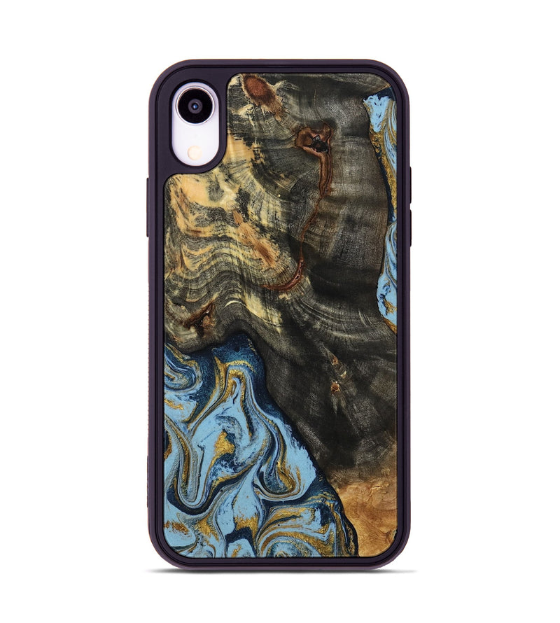 iPhone Xr Wood Phone Case - Autumn (Teal & Gold, 800062)