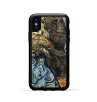 iPhone Xs Wood Phone Case - Autumn (Teal & Gold, 800062)