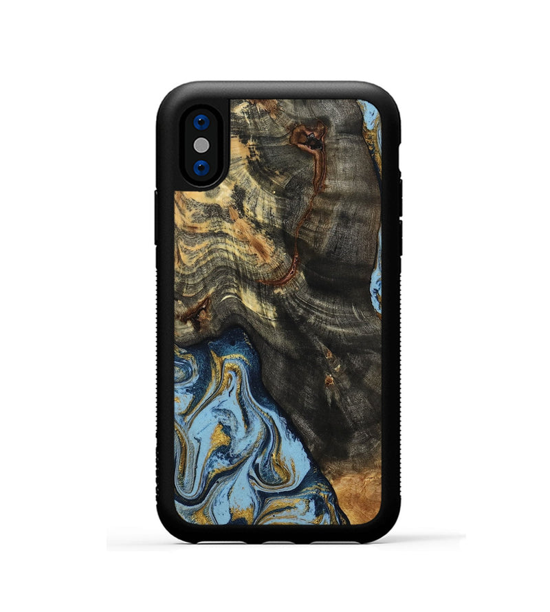 iPhone Xs Wood Phone Case - Autumn (Teal & Gold, 800062)