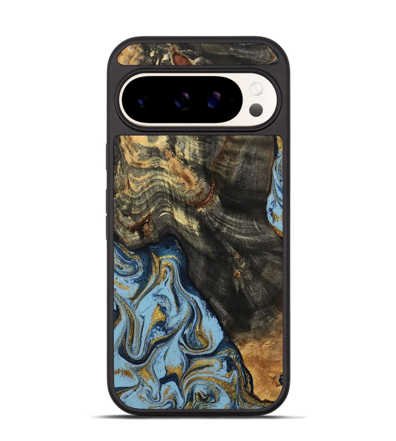 Pixel 9 Pro Wood Phone Case - Autumn (Teal & Gold, 800062)