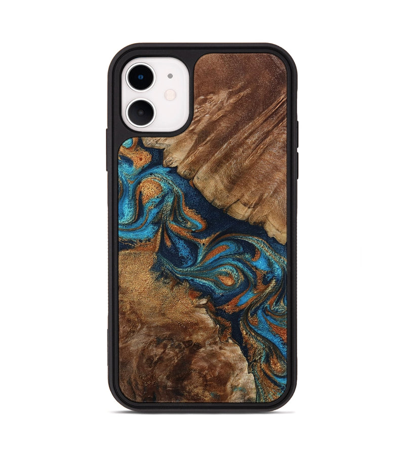 iPhone 11 Wood Phone Case - Chozen (Teal & Gold, 800063)