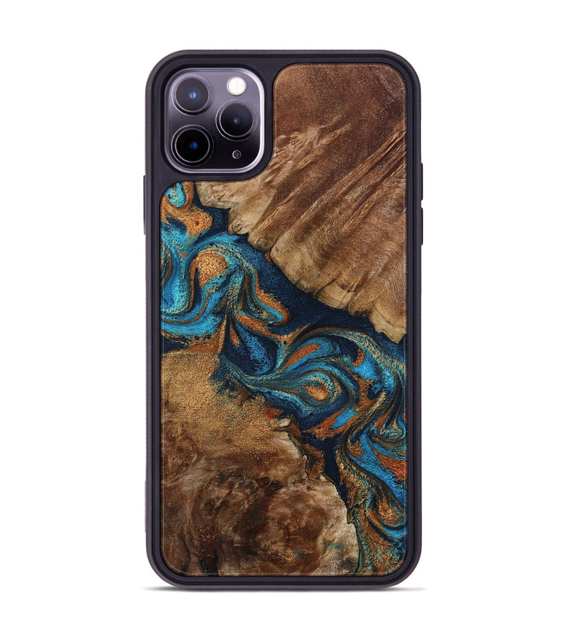 iPhone 11 Pro Max Wood Phone Case - Chozen (Teal & Gold, 800063)