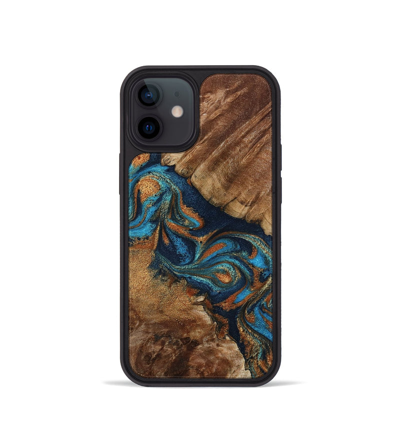 iPhone 12 mini Wood Phone Case - Chozen (Teal & Gold, 800063)