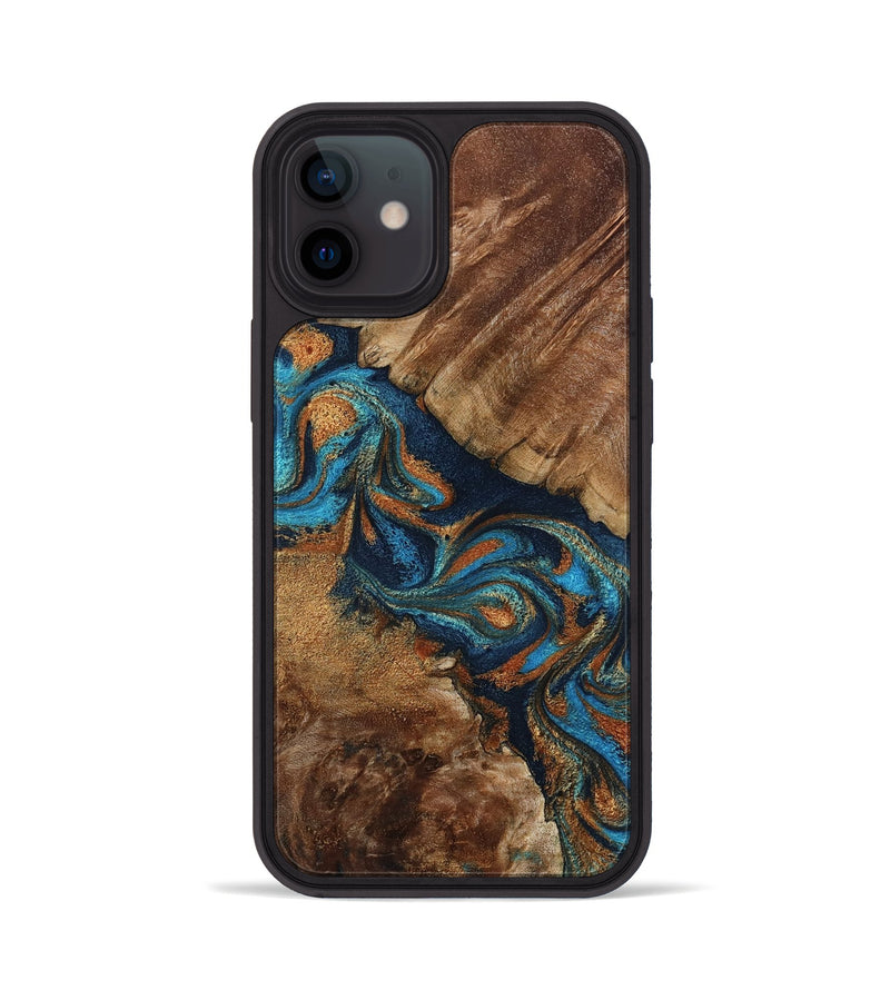 iPhone 12 Wood Phone Case - Chozen (Teal & Gold, 800063)