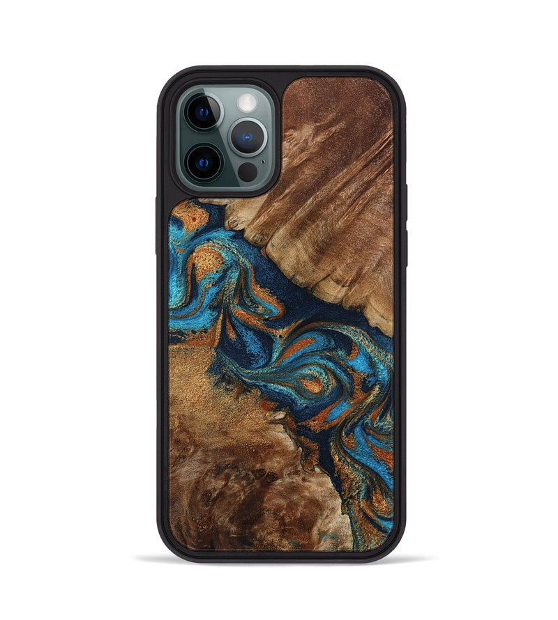 iPhone 12 Pro Wood Phone Case - Chozen (Teal & Gold, 800063)