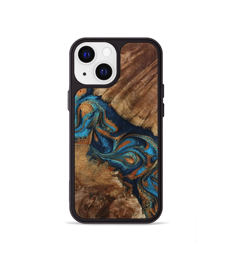 iPhone 13 mini Wood Phone Case - Chozen (Teal & Gold, 800063)