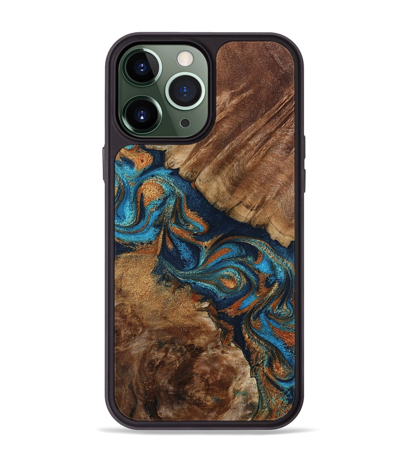 iPhone 13 Pro Max Wood Phone Case - Chozen (Teal & Gold, 800063)