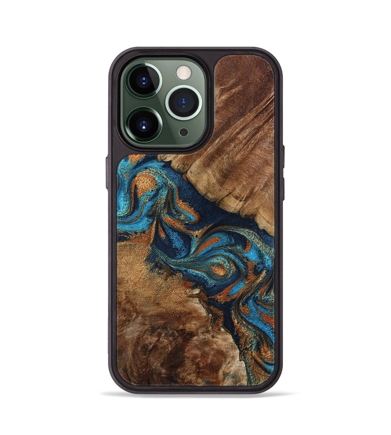 iPhone 13 Pro Wood Phone Case - Chozen (Teal & Gold, 800063)