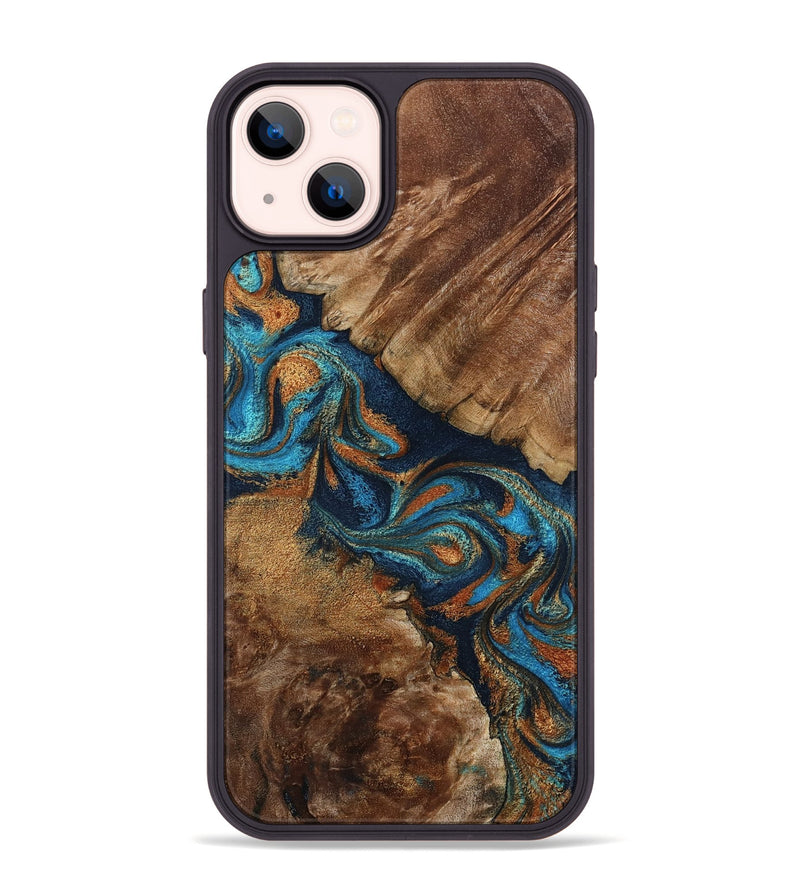 iPhone 14 Plus Wood Phone Case - Chozen (Teal & Gold, 800063)