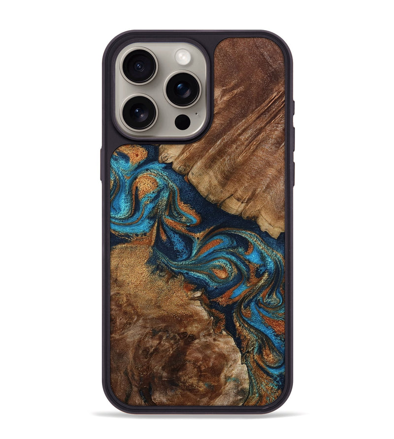 iPhone 15 Pro Max Wood Phone Case - Chozen (Teal & Gold, 800063)
