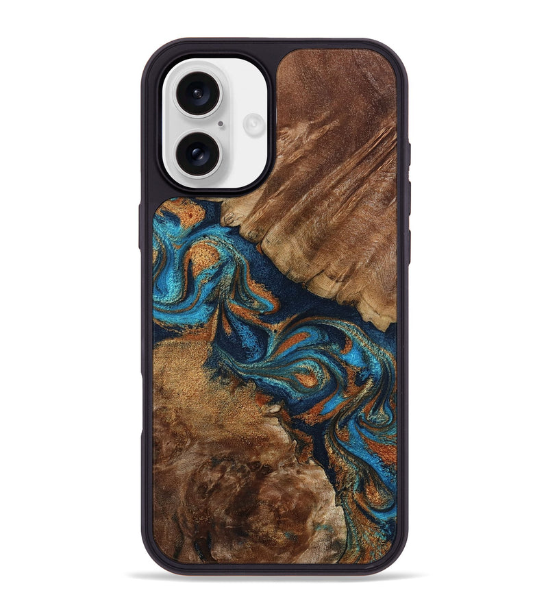 iPhone 16 Plus Wood Phone Case - Chozen (Teal & Gold, 800063)