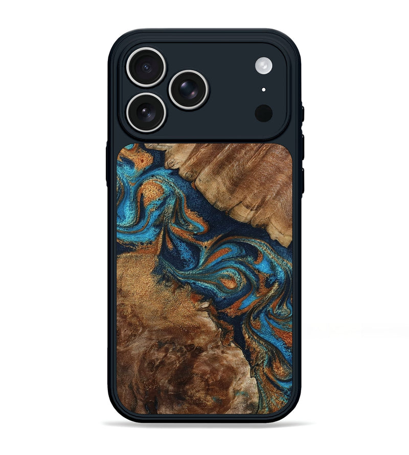 iPhone 17 Pro Max Wood Phone Case - Chozen (Teal & Gold, 800063)