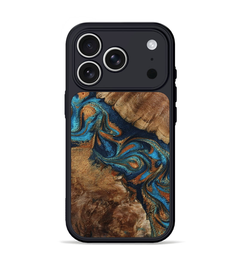 iPhone 17 Pro Wood Phone Case - Chozen (Teal & Gold, 800063)