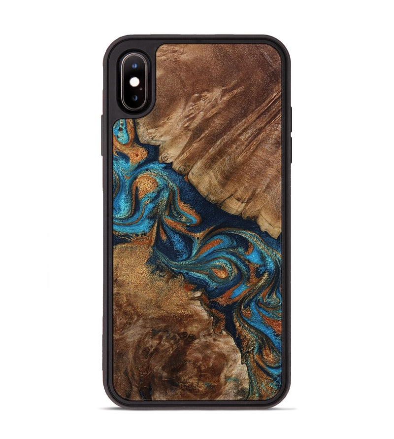 iPhone Xs Max Wood Phone Case - Chozen (Teal & Gold, 800063)