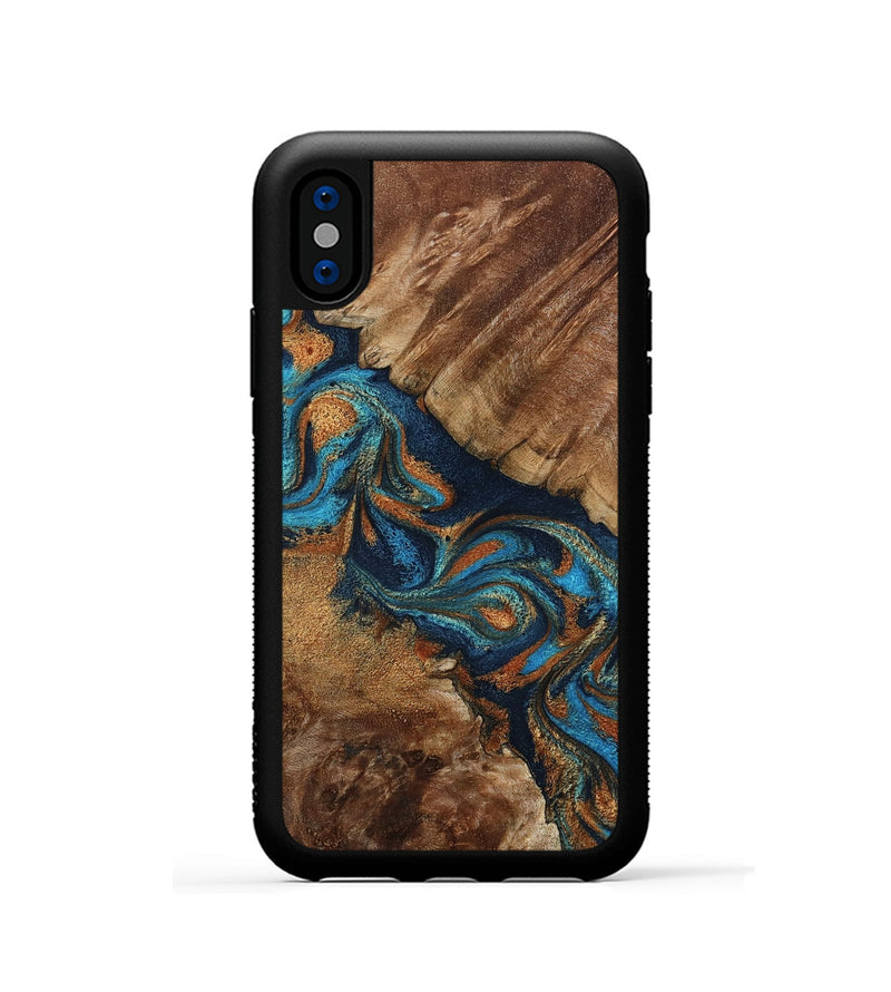 iPhone Xs Wood Phone Case - Chozen (Teal & Gold, 800063)