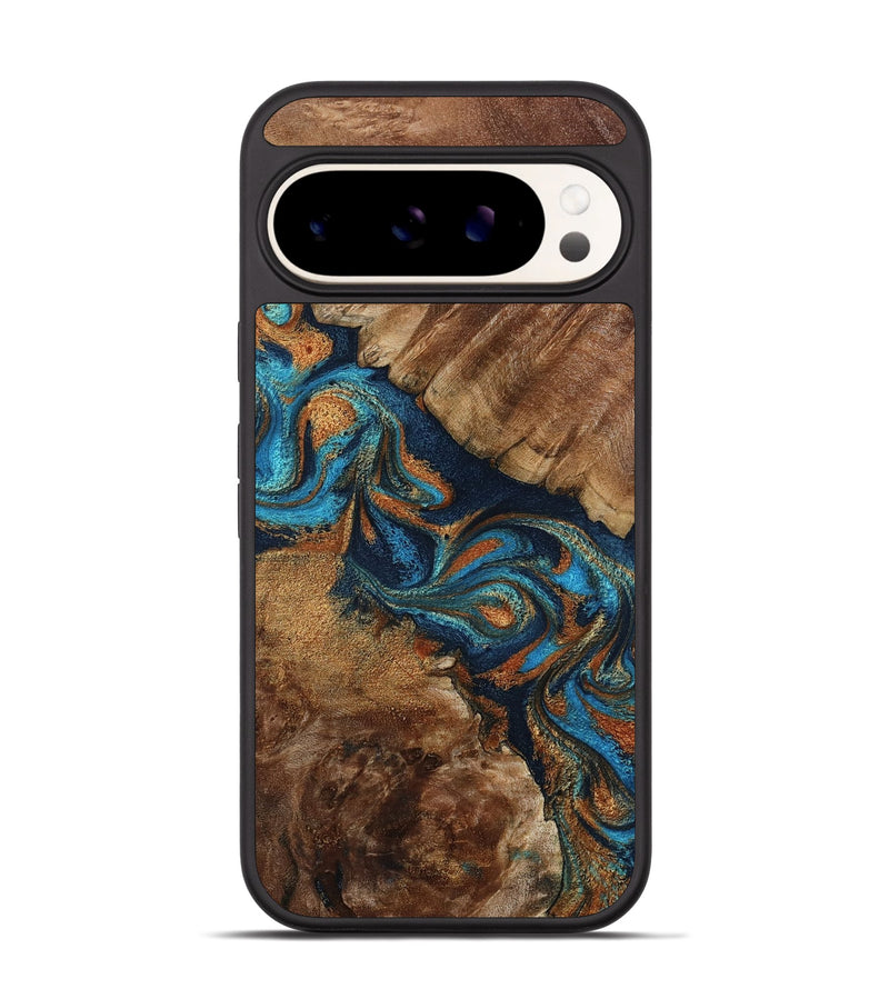 Pixel 9 Pro Wood Phone Case - Chozen (Teal & Gold, 800063)