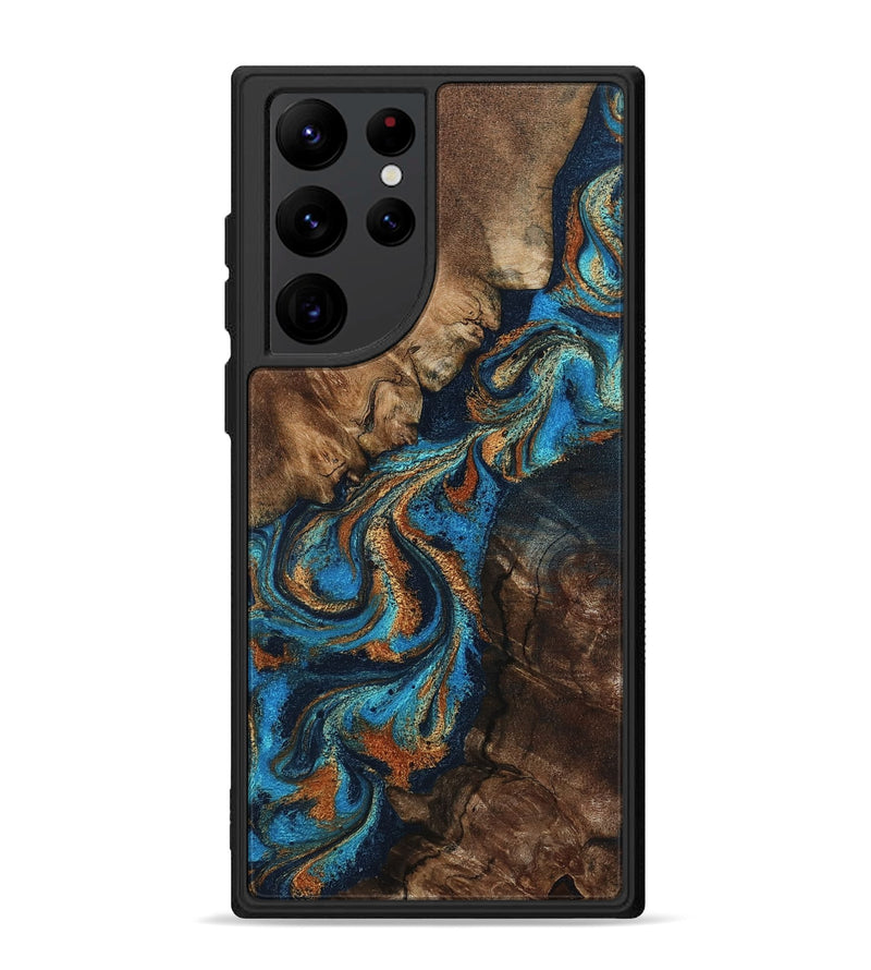 Galaxy S22 Ultra Wood Phone Case - Libbie (Teal & Gold, 800064)