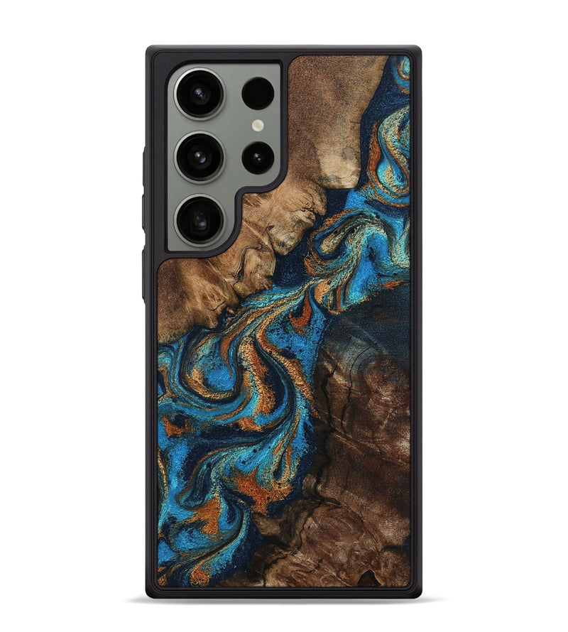 Galaxy S24 Ultra Wood Phone Case - Libbie (Teal & Gold, 800064)